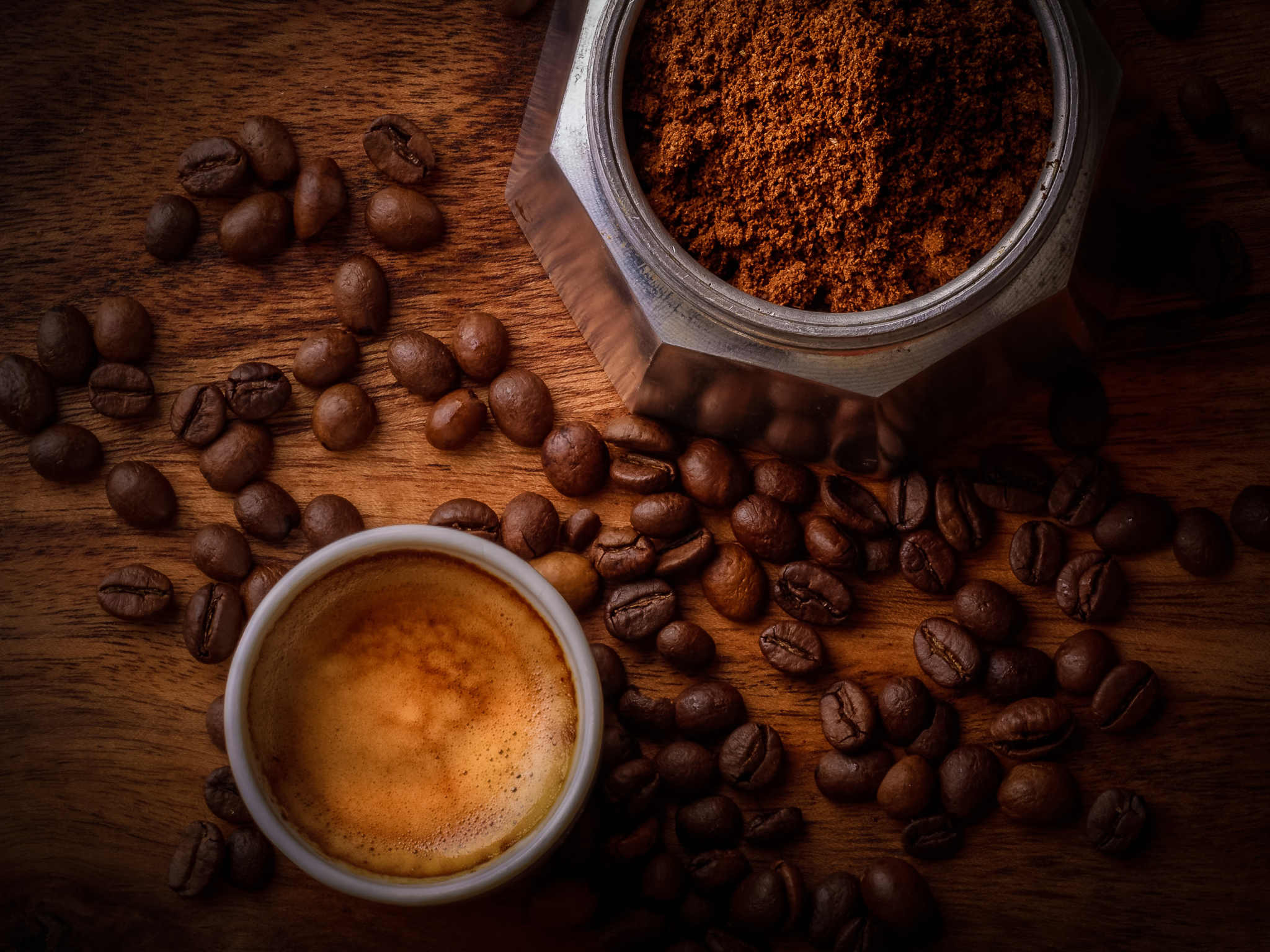Coffee Beans and Ground Coffee on a Table