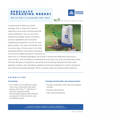 APC Specialty Product Sell Sheet